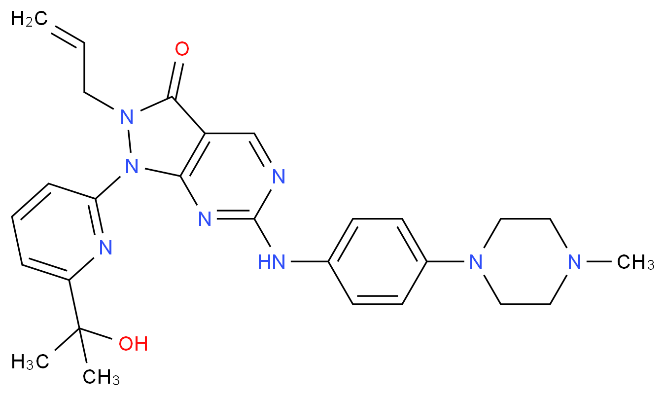 1-[6-(2-hydroxypropan-2-yl)pyridin-2-yl]-6-{[4-(4-methylpiperazin-1-yl)phenyl]amino}-2-(prop-2-en-1-yl)-1H,2H,3H-pyrazolo[3,4-d]pyrimidin-3-one_分子结构_CAS_955365-80-7