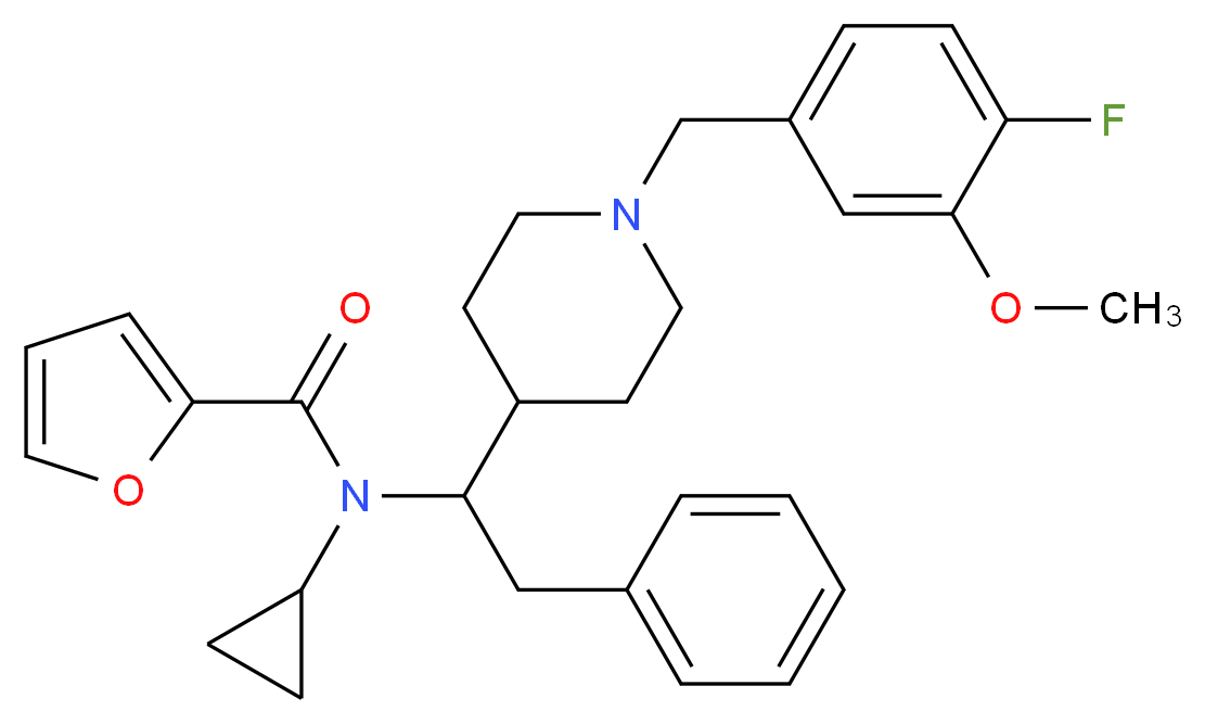 N-cyclopropyl-N-{1-[1-(4-fluoro-3-methoxybenzyl)-4-piperidinyl]-2-phenylethyl}-2-furamide_分子结构_CAS_)