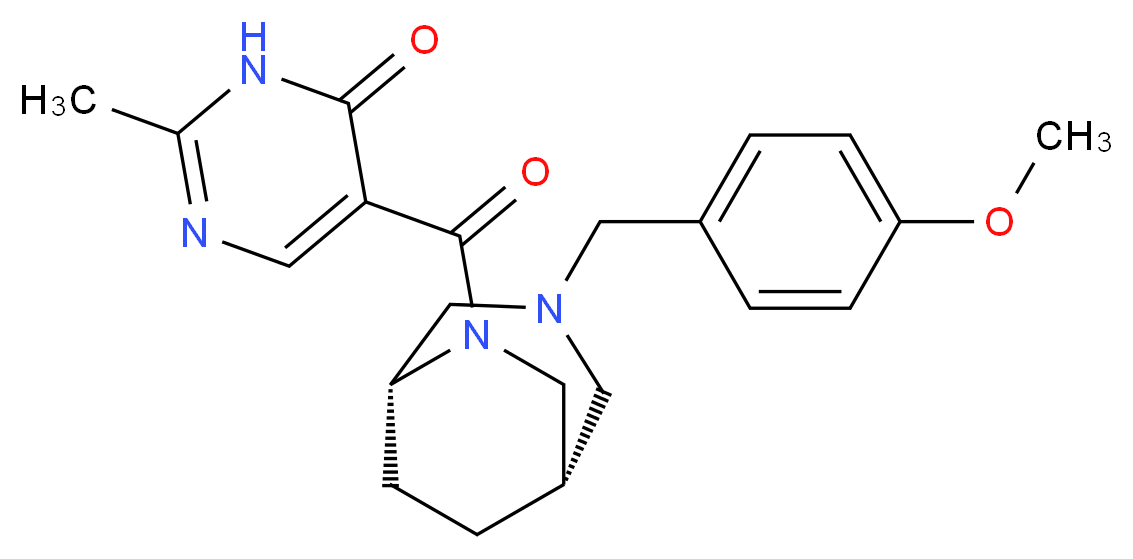 5-{[(1S*,5R*)-3-(4-methoxybenzyl)-3,6-diazabicyclo[3.2.2]non-6-yl]carbonyl}-2-methylpyrimidin-4(3H)-one_分子结构_CAS_)