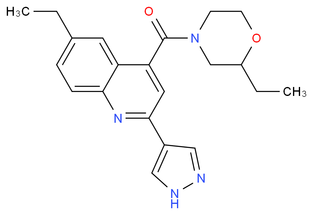 6-ethyl-4-[(2-ethylmorpholin-4-yl)carbonyl]-2-(1H-pyrazol-4-yl)quinoline_分子结构_CAS_)