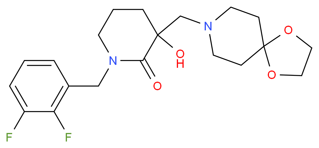 1-(2,3-difluorobenzyl)-3-(1,4-dioxa-8-azaspiro[4.5]dec-8-ylmethyl)-3-hydroxy-2-piperidinone_分子结构_CAS_)