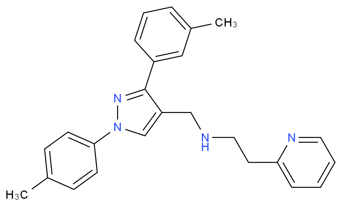 N-{[3-(3-methylphenyl)-1-(4-methylphenyl)-1H-pyrazol-4-yl]methyl}-2-(2-pyridinyl)ethanamine_分子结构_CAS_)
