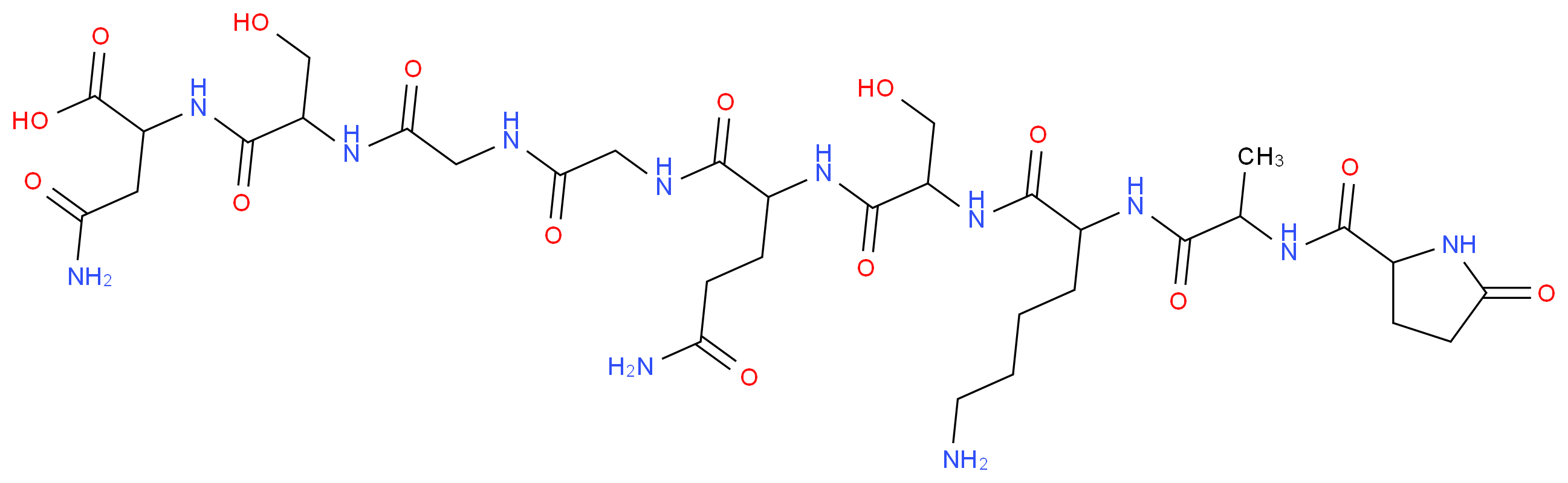 2-{2-[2-(2-{2-[2-(6-amino-2-{2-[(5-oxopyrrolidin-2-yl)formamido]propanamido}hexanamido)-3-hydroxypropanamido]-4-carbamoylbutanamido}acetamido)acetamido]-3-hydroxypropanamido}-3-carbamoylpropanoic acid_分子结构_CAS_63958-90-7