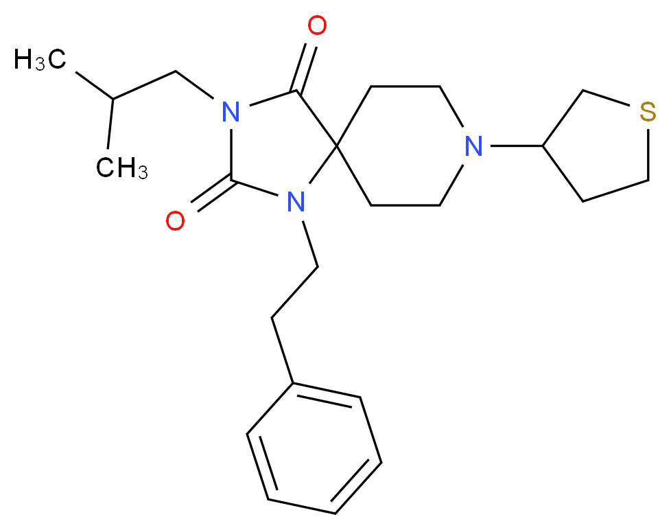 3-isobutyl-1-(2-phenylethyl)-8-(tetrahydro-3-thienyl)-1,3,8-triazaspiro[4.5]decane-2,4-dione_分子结构_CAS_)