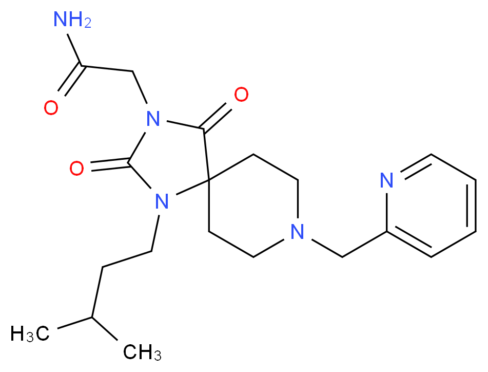 2-[1-(3-methylbutyl)-2,4-dioxo-8-(2-pyridinylmethyl)-1,3,8-triazaspiro[4.5]dec-3-yl]acetamide_分子结构_CAS_)