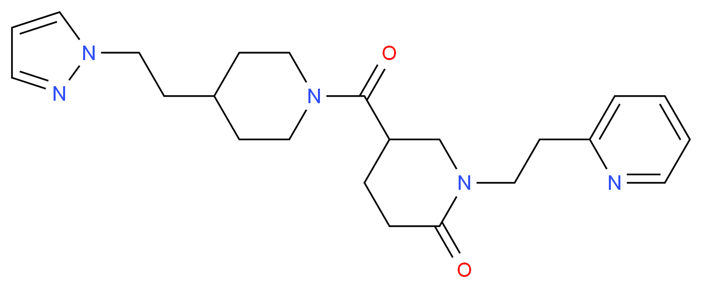 5-({4-[2-(1H-pyrazol-1-yl)ethyl]-1-piperidinyl}carbonyl)-1-[2-(2-pyridinyl)ethyl]-2-piperidinone_分子结构_CAS_)