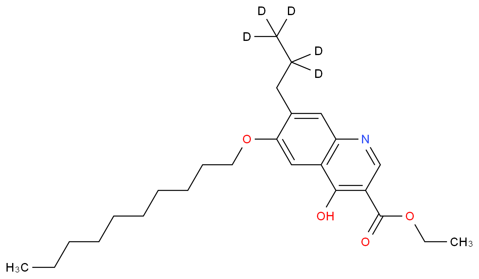 ethyl 6-(decyloxy)-4-hydroxy-7-[(2,2,3,3,3-<sup>2</sup>H<sub>5</sub>)propyl]quinoline-3-carboxylate_分子结构_CAS_1228182-55-5