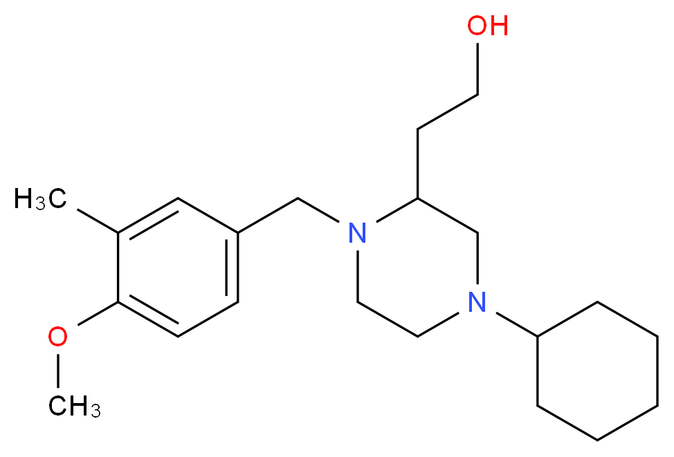 2-[4-cyclohexyl-1-(4-methoxy-3-methylbenzyl)-2-piperazinyl]ethanol_分子结构_CAS_)