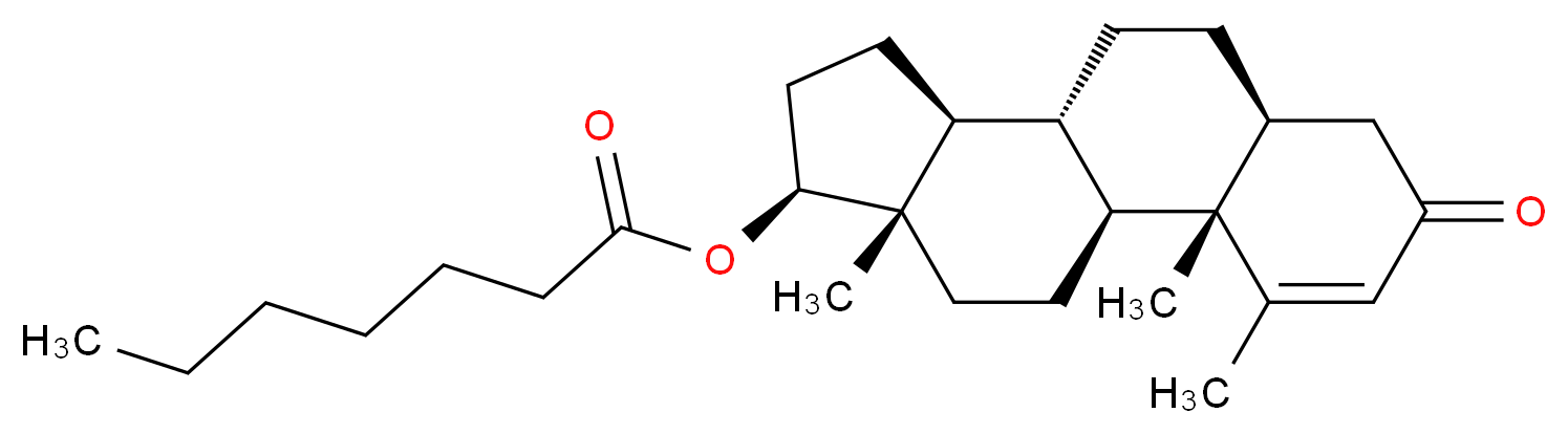 (1S,2S,7S,10R,11S,14S,15S)-2,3,15-trimethyl-5-oxotetracyclo[8.7.0.0<sup>2</sup>,<sup>7</sup>.0<sup>1</sup><sup>1</sup>,<sup>1</sup><sup>5</sup>]heptadec-3-en-14-yl heptanoate_分子结构_CAS_303-42-4