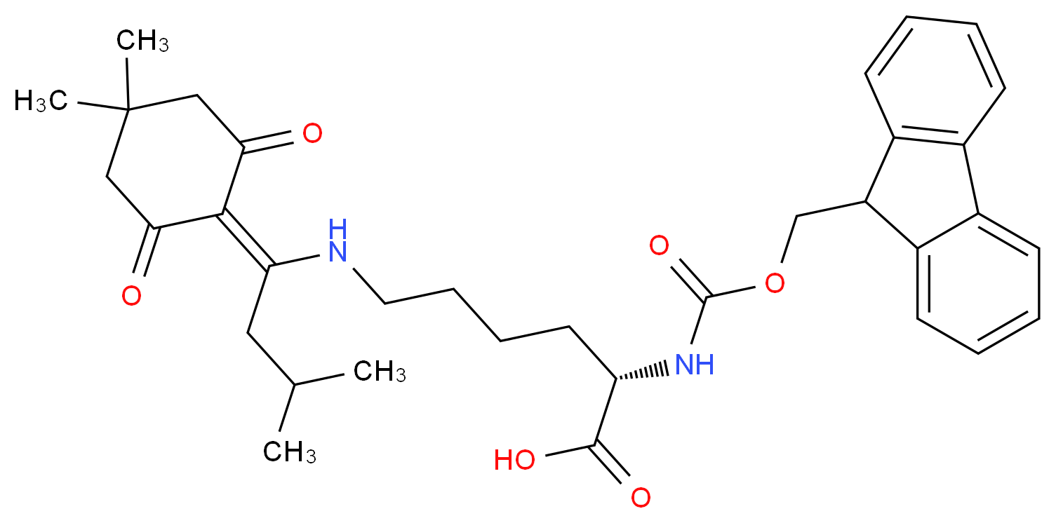 (2S)-6-{[1-(4,4-dimethyl-2,6-dioxocyclohexylidene)-3-methylbutyl]amino}-2-{[(9H-fluoren-9-ylmethoxy)carbonyl]amino}hexanoic acid_分子结构_CAS_204777-78-6