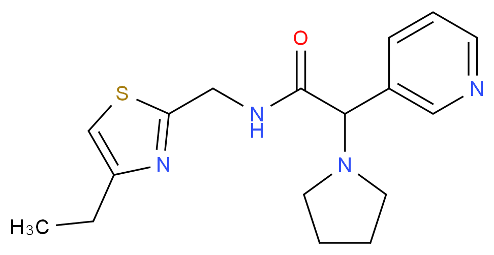 N-[(4-ethyl-1,3-thiazol-2-yl)methyl]-2-(3-pyridinyl)-2-(1-pyrrolidinyl)acetamide_分子结构_CAS_)