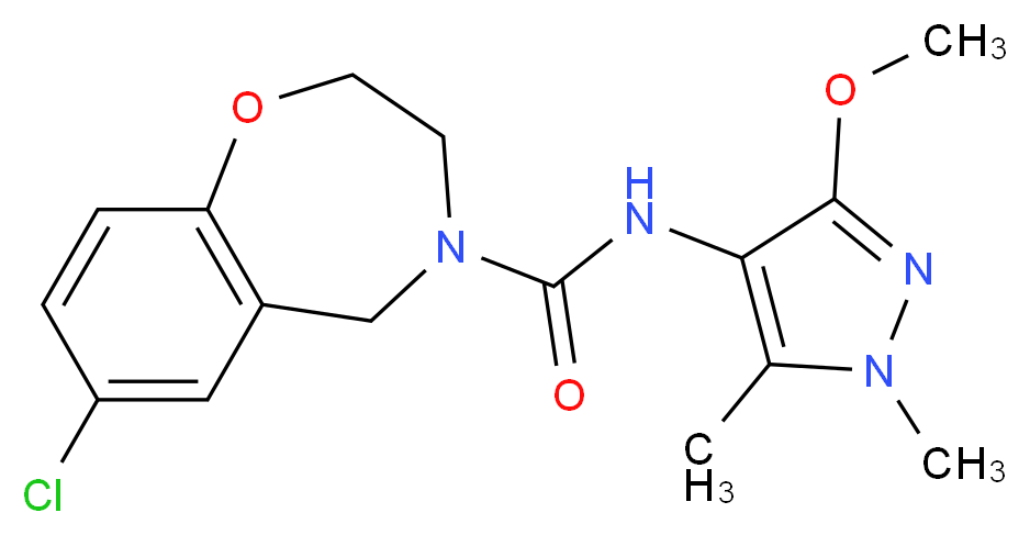 7-chloro-N-(3-methoxy-1,5-dimethyl-1H-pyrazol-4-yl)-2,3-dihydro-1,4-benzoxazepine-4(5H)-carboxamide_分子结构_CAS_)