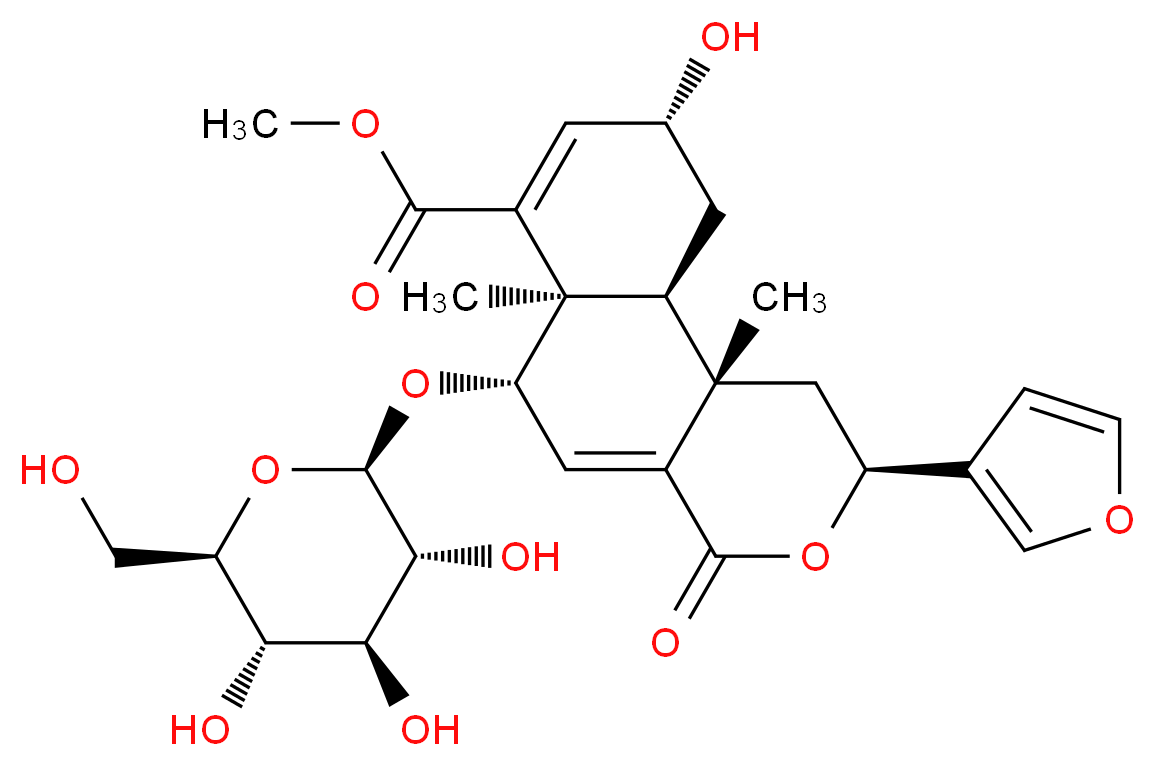 methyl (2S,6S,6aR,9R,10aS,10bS)-2-(furan-3-yl)-9-hydroxy-6a,10b-dimethyl-4-oxo-6-{[(2R,3R,4S,5S,6R)-3,4,5-trihydroxy-6-(hydroxymethyl)oxan-2-yl]oxy}-1H,2H,4H,6H,6aH,9H,10H,10aH,10bH-naphtho[2,1-c]pyran-7-carboxylate_分子结构_CAS_1221178-16-0