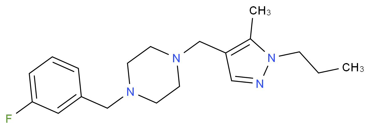 1-(3-fluorobenzyl)-4-[(5-methyl-1-propyl-1H-pyrazol-4-yl)methyl]piperazine_分子结构_CAS_)