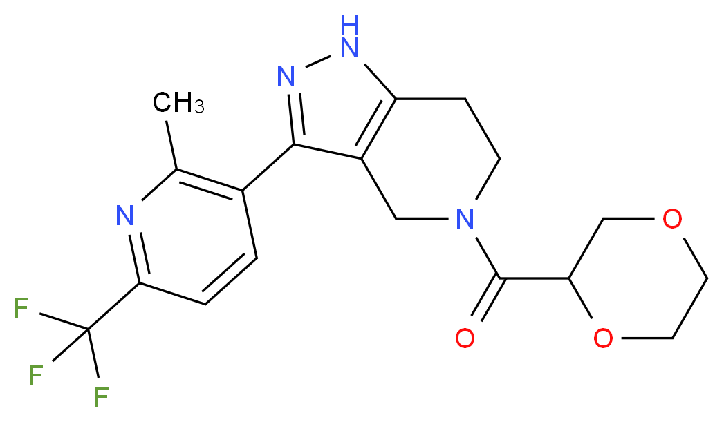 5-(1,4-dioxan-2-ylcarbonyl)-3-[2-methyl-6-(trifluoromethyl)-3-pyridinyl]-4,5,6,7-tetrahydro-1H-pyrazolo[4,3-c]pyridine_分子结构_CAS_)