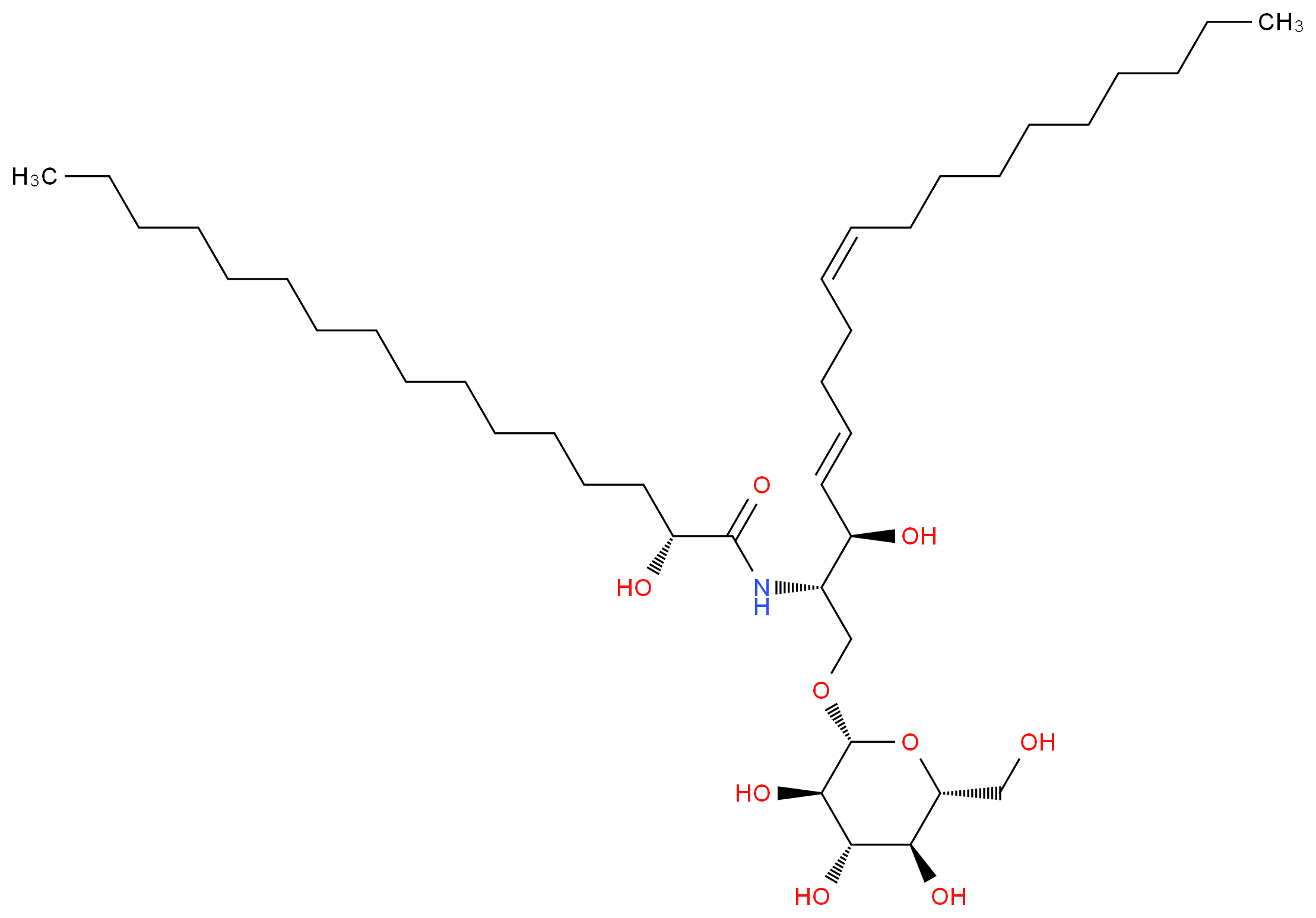 (2R)-2-hydroxy-N-[(2S,3R,4E,8Z)-3-hydroxy-1-{[(2R,3R,4S,5S,6R)-3,4,5-trihydroxy-6-(hydroxymethyl)oxan-2-yl]oxy}octadeca-4,8-dien-2-yl]hexadecanamide_分子结构_CAS_115074-93-6