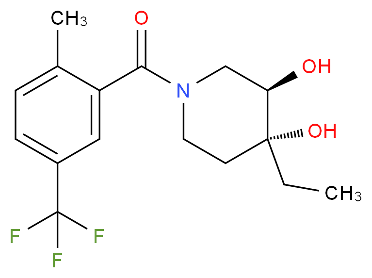 (3R*,4R*)-4-ethyl-1-[2-methyl-5-(trifluoromethyl)benzoyl]piperidine-3,4-diol_分子结构_CAS_)