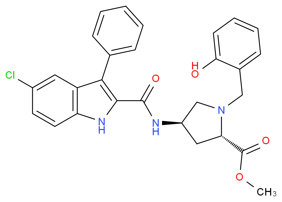 methyl (4R)-4-{[(5-chloro-3-phenyl-1H-indol-2-yl)carbonyl]amino}-1-(2-hydroxybenzyl)-L-prolinate_分子结构_CAS_)