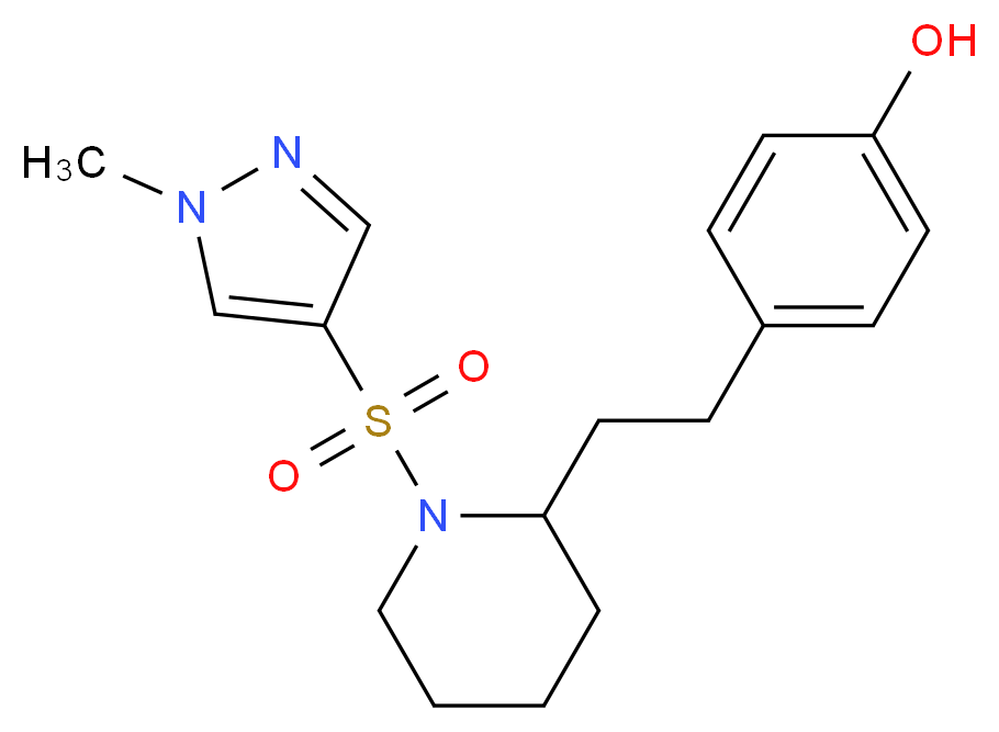 4-(2-{1-[(1-methyl-1H-pyrazol-4-yl)sulfonyl]-2-piperidinyl}ethyl)phenol_分子结构_CAS_)