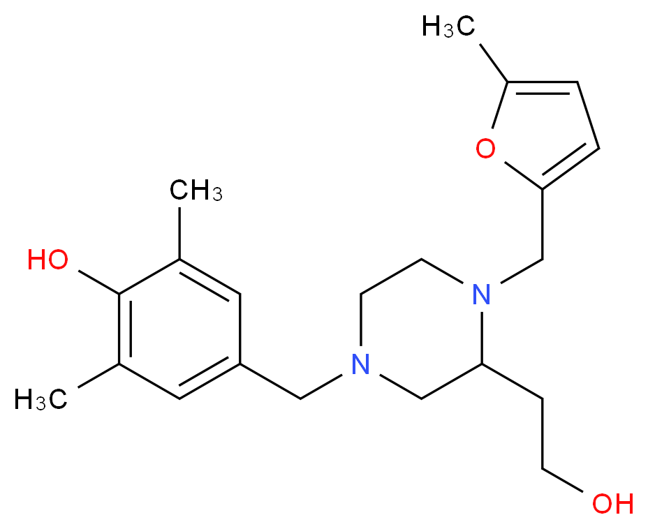 4-({3-(2-hydroxyethyl)-4-[(5-methyl-2-furyl)methyl]-1-piperazinyl}methyl)-2,6-dimethylphenol_分子结构_CAS_)