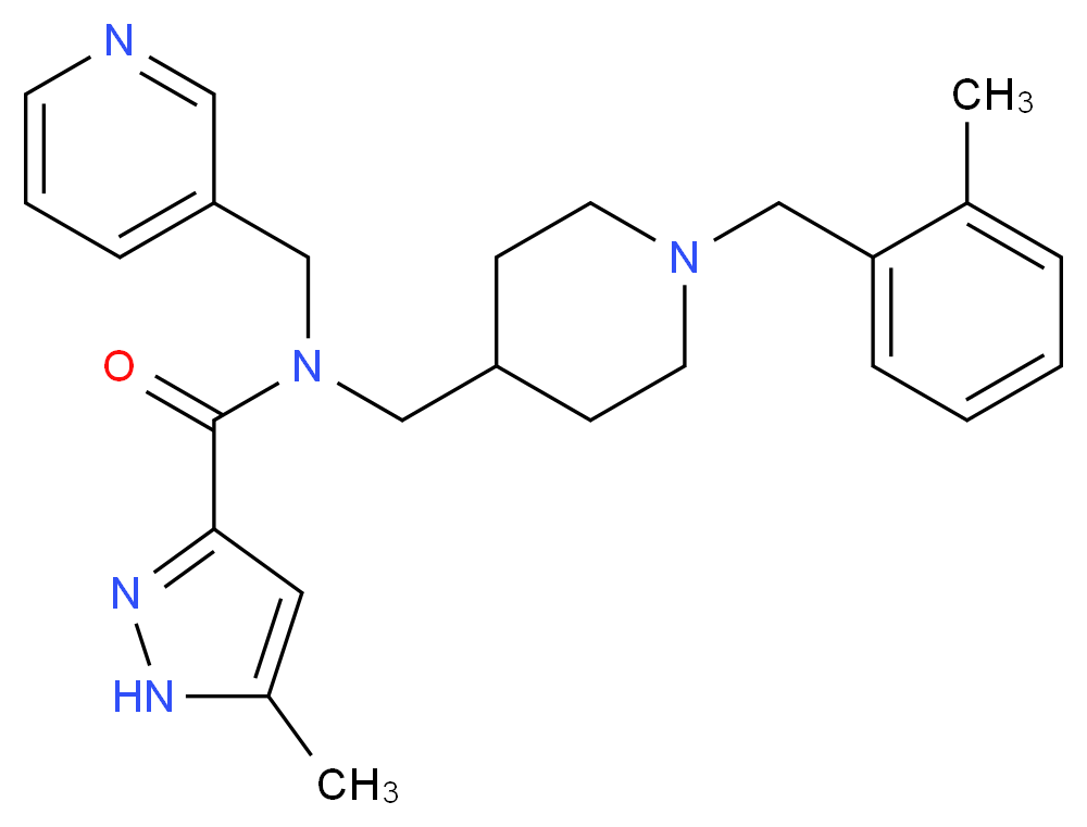 5-methyl-N-{[1-(2-methylbenzyl)-4-piperidinyl]methyl}-N-(3-pyridinylmethyl)-1H-pyrazole-3-carboxamide_分子结构_CAS_)