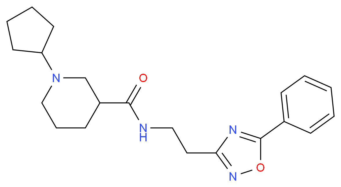 1-cyclopentyl-N-[2-(5-phenyl-1,2,4-oxadiazol-3-yl)ethyl]-3-piperidinecarboxamide_分子结构_CAS_)