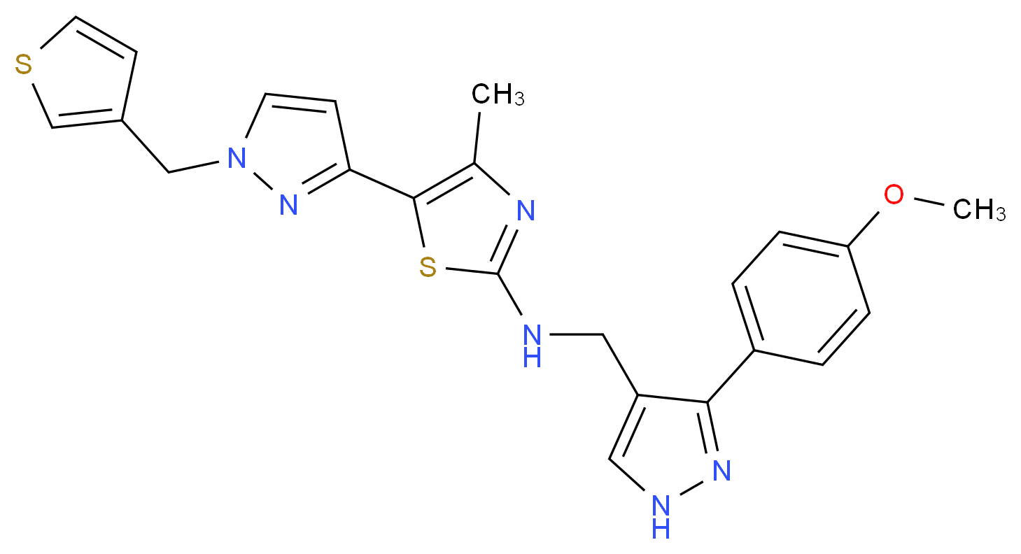 N-{[3-(4-methoxyphenyl)-1H-pyrazol-4-yl]methyl}-4-methyl-5-[1-(3-thienylmethyl)-1H-pyrazol-3-yl]-1,3-thiazol-2-amine_分子结构_CAS_)