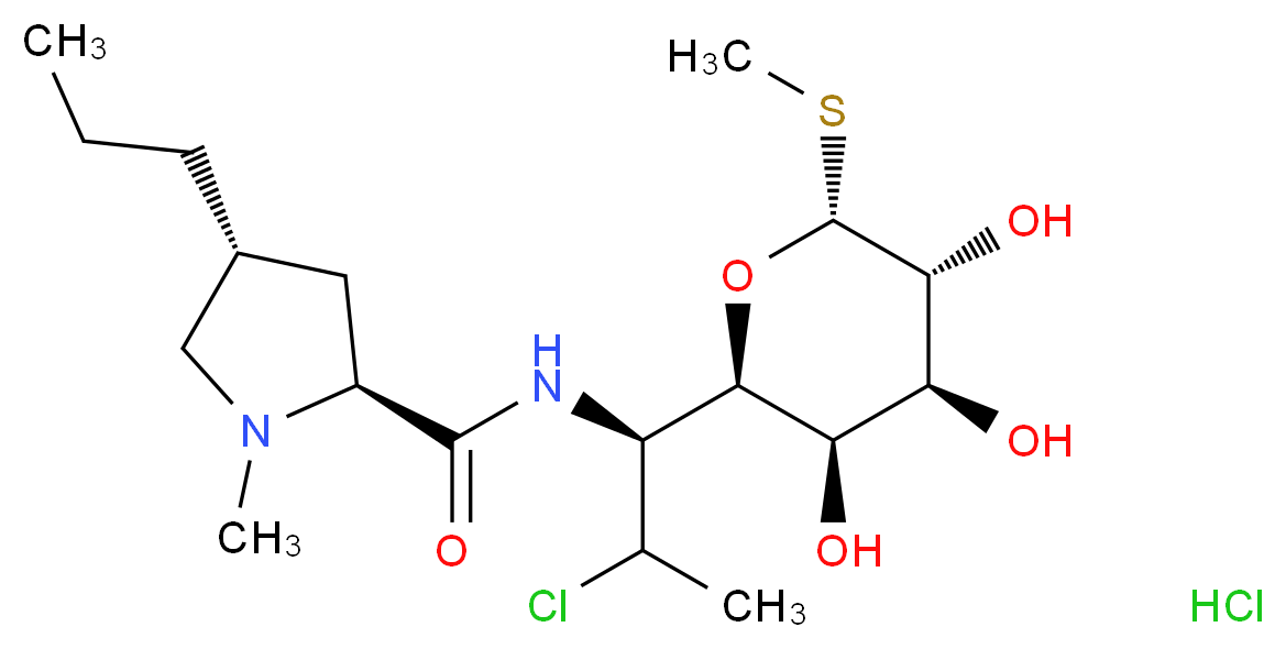 (2S,4R)-N-[(1S)-2-chloro-1-[(2R,3R,4S,5R,6R)-3,4,5-trihydroxy-6-(methylsulfanyl)oxan-2-yl]propyl]-1-methyl-4-propylpyrrolidine-2-carboxamide hydrochloride_分子结构_CAS_21462-39-5