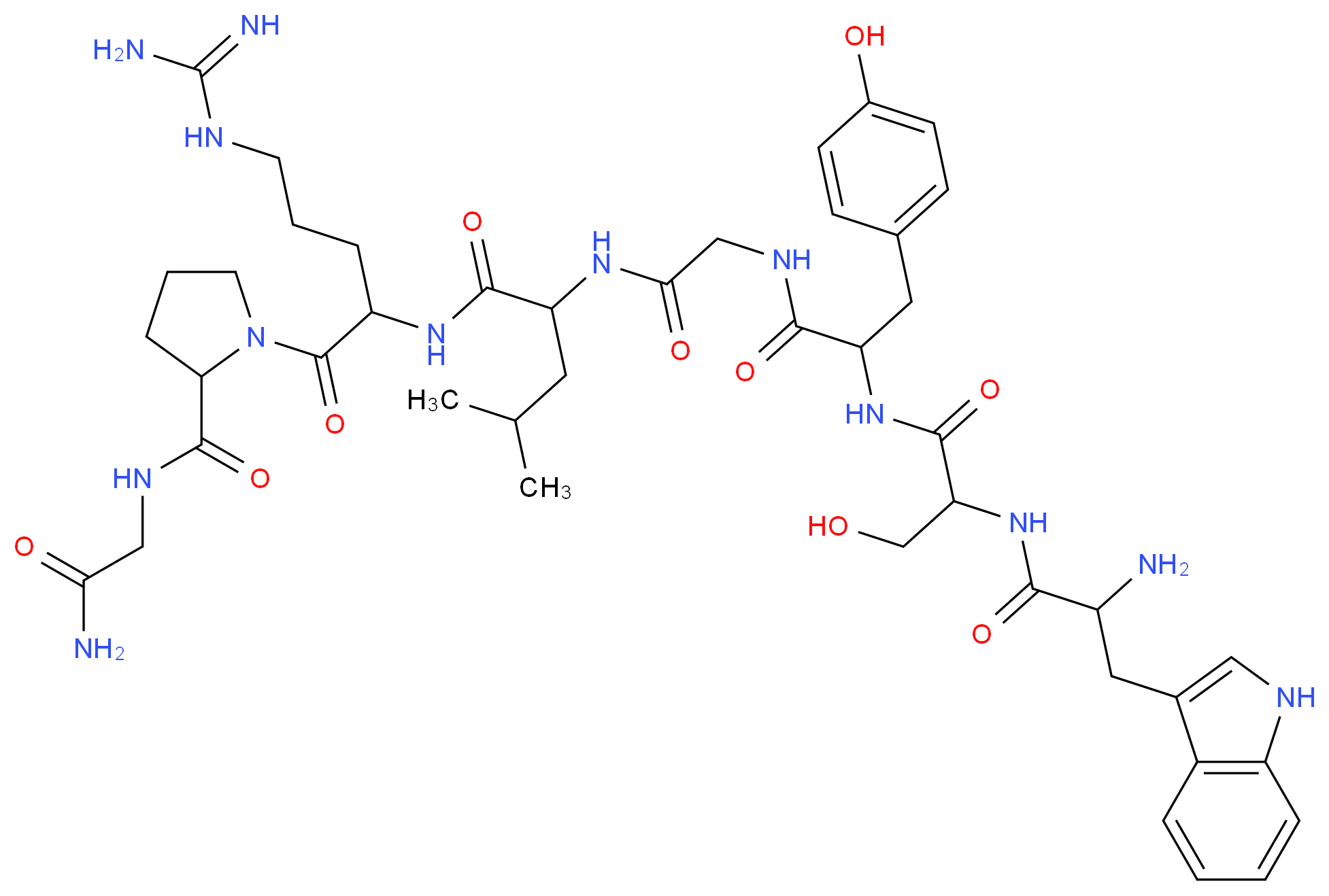 2-[2-(2-{2-[2-amino-3-(1H-indol-3-yl)propanamido]-3-hydroxypropanamido}-3-(4-hydroxyphenyl)propanamido)acetamido]-N-(5-carbamimidamido-1-{2-[(carbamoylmethyl)carbamoyl]pyrrolidin-1-yl}-1-oxopentan-2-yl)-4-methylpentanamide_分子结构_CAS_38280-52-3