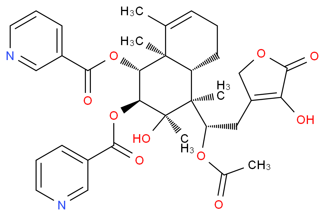 (1R,2S,3R,4S,4aS,8aR)-4-[(1S)-1-(acetyloxy)-2-(4-hydroxy-5-oxo-2,5-dihydrofuran-3-yl)ethyl]-3-hydroxy-3,4,8,8a-tetramethyl-2-(pyridine-3-carbonyloxy)-1,2,3,4,4a,5,6,8a-octahydronaphthalen-1-yl pyridine-3-carboxylate_分子结构_CAS_1312716-26-9