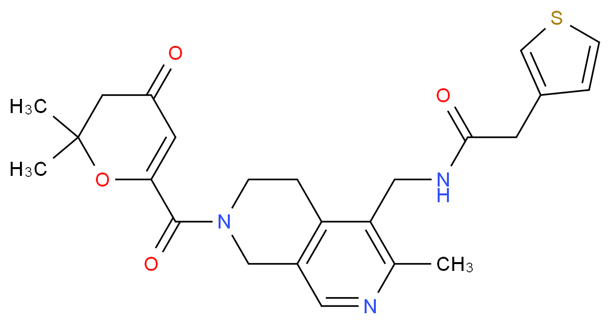 N-({7-[(2,2-dimethyl-4-oxo-3,4-dihydro-2H-pyran-6-yl)carbonyl]-3-methyl-5,6,7,8-tetrahydro-2,7-naphthyridin-4-yl}methyl)-2-(3-thienyl)acetamide_分子结构_CAS_)