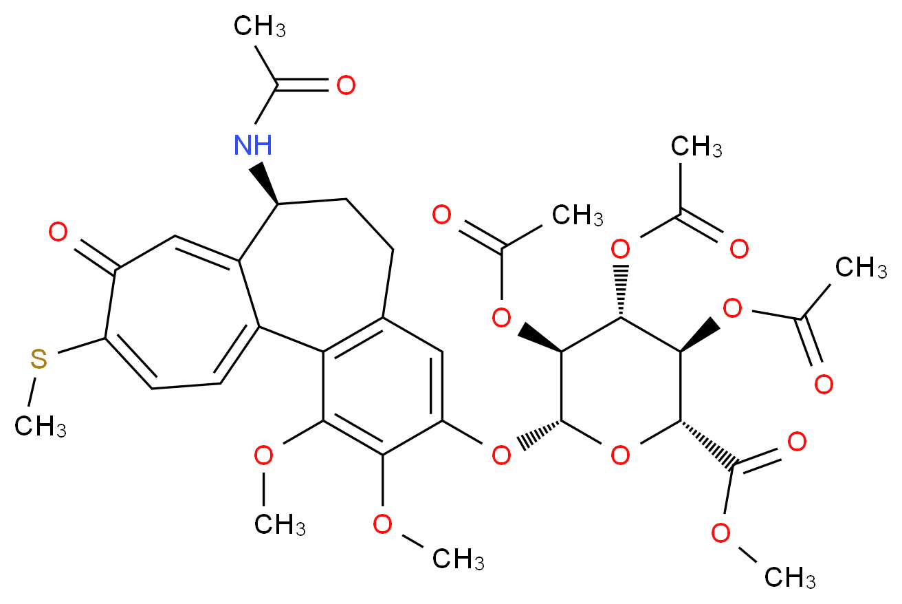 methyl (2R,3R,4R,5S,6R)-3,4,5-tris(acetyloxy)-6-{[(10S)-10-acetamido-3,4-dimethoxy-14-(methylsulfanyl)-13-oxotricyclo[9.5.0.0<sup>2</sup>,<sup>7</sup>]hexadeca-1(16),2(7),3,5,11,14-hexaen-5-yl]oxy}oxane-2-carboxylate_分子结构_CAS_250662-47-6