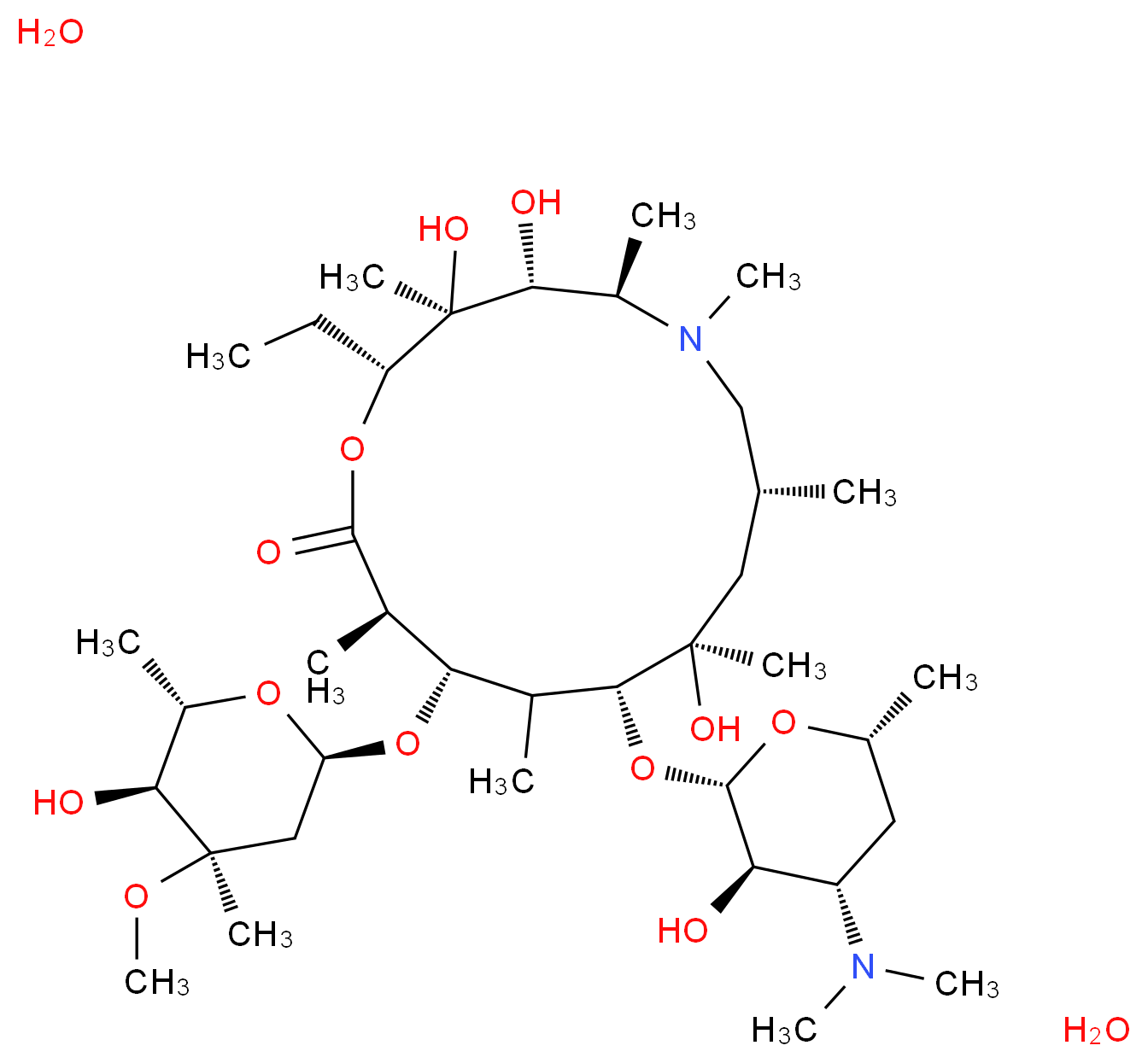 (2R,3S,4R,5R,8R,10R,11R,13S,14R)-11-{[(2S,3R,4S,6R)-4-(dimethylamino)-3-hydroxy-6-methyloxan-2-yl]oxy}-2-ethyl-3,4,10-trihydroxy-13-{[(2R,4R,5S,6S)-5-hydroxy-4-methoxy-4,6-dimethyloxan-2-yl]oxy}-3,5,6,8,10,12,14-heptamethyl-1-oxa-6-azacyclopentadecan-15-one dihydrate_分子结构_CAS_117772-70-0