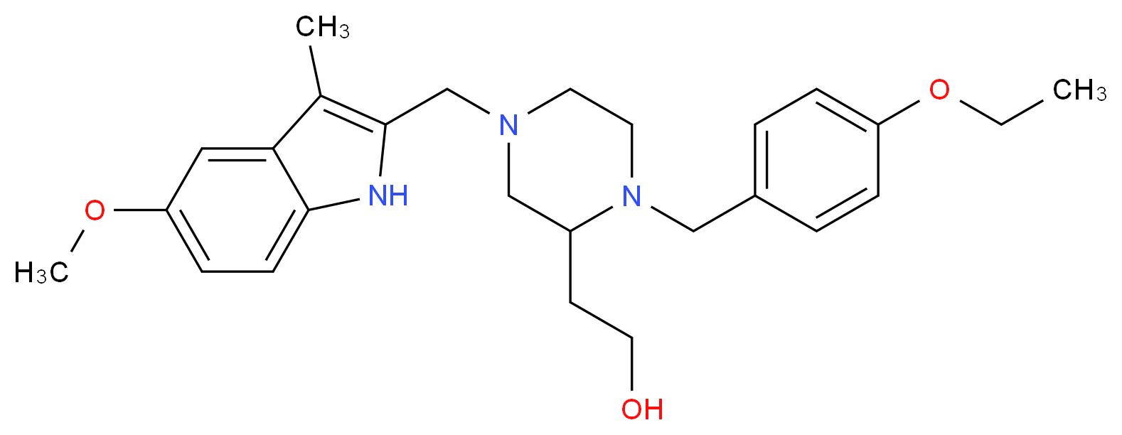 2-{1-(4-ethoxybenzyl)-4-[(5-methoxy-3-methyl-1H-indol-2-yl)methyl]-2-piperazinyl}ethanol_分子结构_CAS_)
