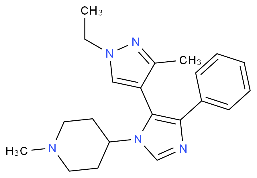 4-[5-(1-ethyl-3-methyl-1H-pyrazol-4-yl)-4-phenyl-1H-imidazol-1-yl]-1-methylpiperidine_分子结构_CAS_)