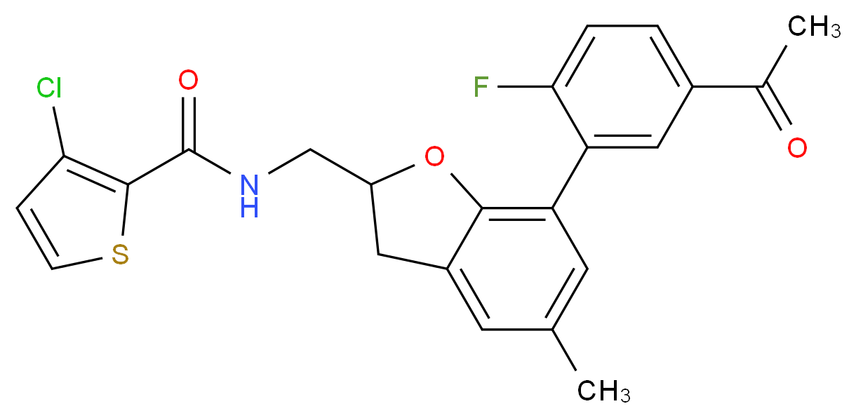 N-{[7-(5-acetyl-2-fluorophenyl)-5-methyl-2,3-dihydro-1-benzofuran-2-yl]methyl}-3-chloro-2-thiophenecarboxamide_分子结构_CAS_)