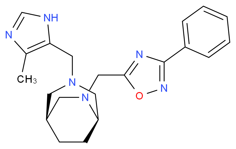 (1S*,5R*)-3-[(4-methyl-1H-imidazol-5-yl)methyl]-6-[(3-phenyl-1,2,4-oxadiazol-5-yl)methyl]-3,6-diazabicyclo[3.2.2]nonane_分子结构_CAS_)
