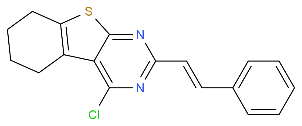 4-chloro-2-[2-phenylvinyl]-5,6,7,8-tetrahydro[1]benzothieno[2,3-d]pyrimidine_分子结构_CAS_101130-32-9)