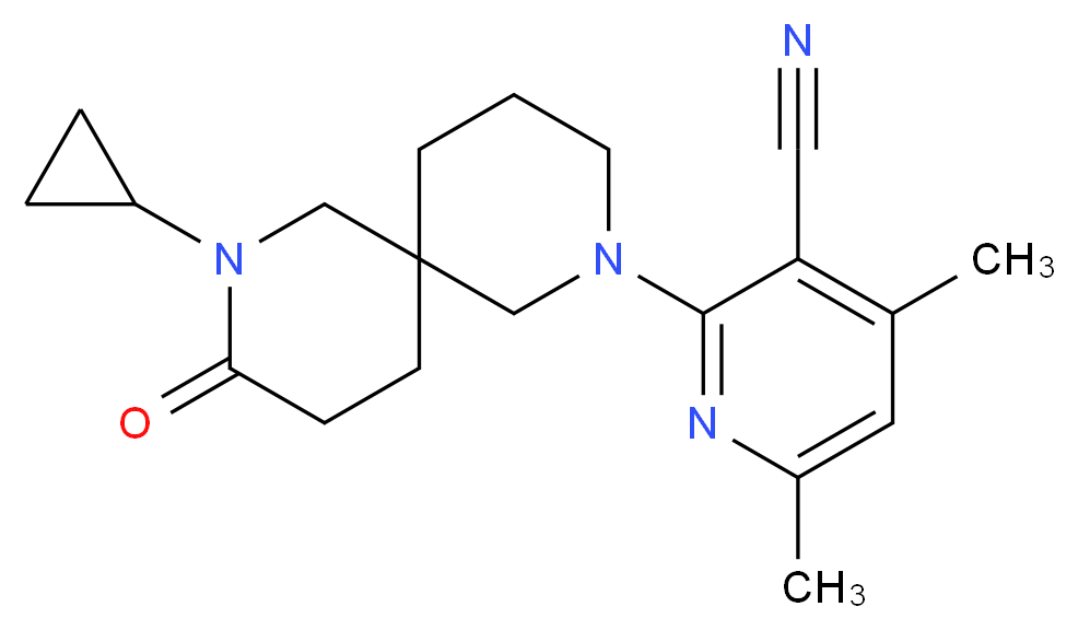 2-(8-cyclopropyl-9-oxo-2,8-diazaspiro[5.5]undec-2-yl)-4,6-dimethylnicotinonitrile_分子结构_CAS_)