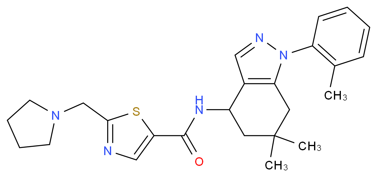 N-[6,6-dimethyl-1-(2-methylphenyl)-4,5,6,7-tetrahydro-1H-indazol-4-yl]-2-(1-pyrrolidinylmethyl)-1,3-thiazole-5-carboxamide_分子结构_CAS_)