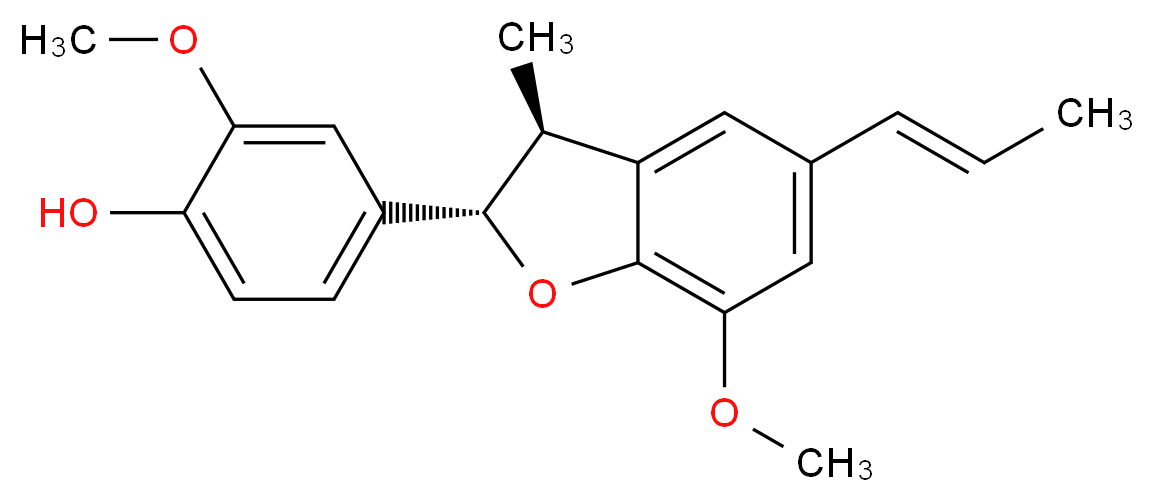 2-methoxy-4-[(2S,3S)-7-methoxy-3-methyl-5-[(1E)-prop-1-en-1-yl]-2,3-dihydro-1-benzofuran-2-yl]phenol_分子结构_CAS_23518-30-1