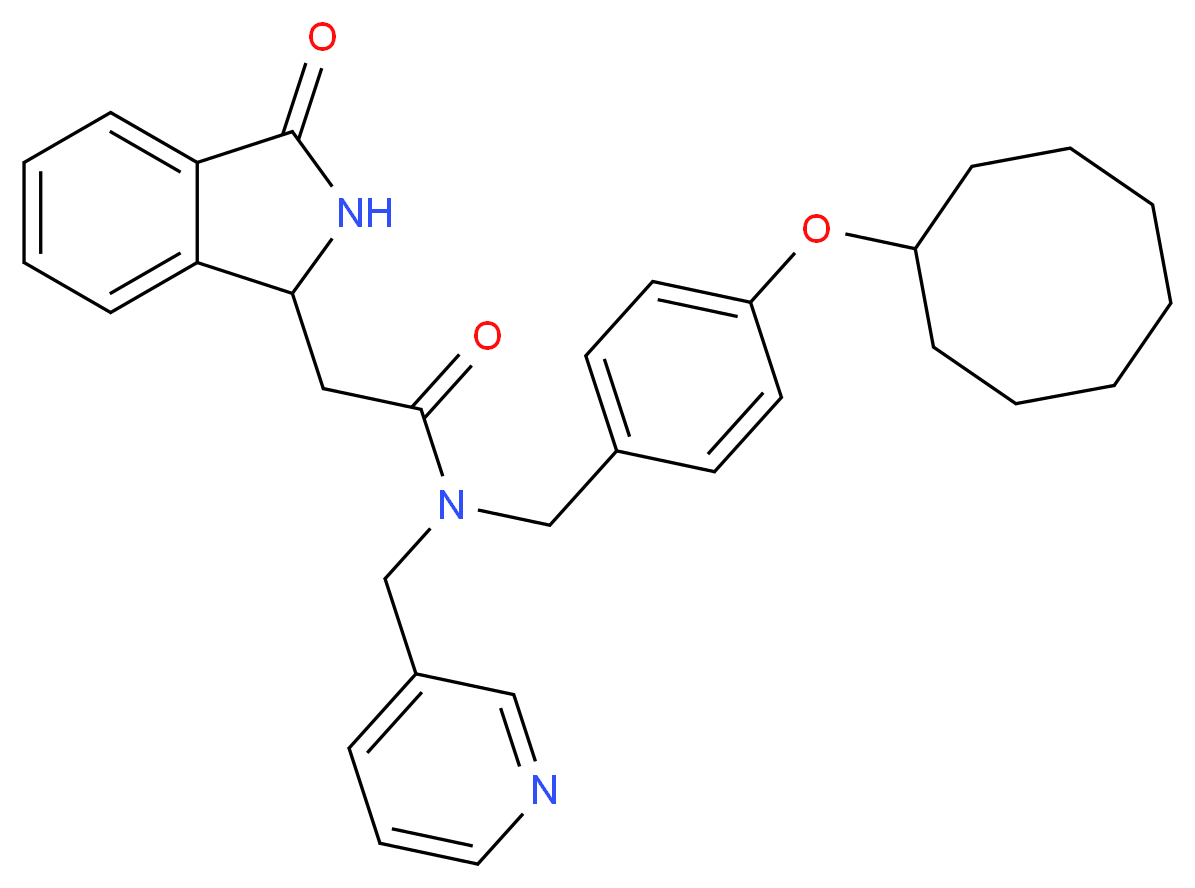 N-[4-(cyclooctyloxy)benzyl]-2-(3-oxo-2,3-dihydro-1H-isoindol-1-yl)-N-(3-pyridinylmethyl)acetamide_分子结构_CAS_)