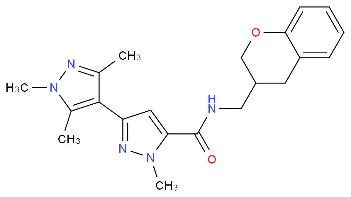 N-(3,4-dihydro-2H-chromen-3-ylmethyl)-1,1',3',5'-tetramethyl-1H,1'H-3,4'-bipyrazole-5-carboxamide_分子结构_CAS_)