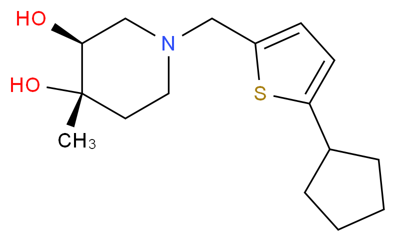 (3S*,4S*)-1-[(5-cyclopentyl-2-thienyl)methyl]-4-methylpiperidine-3,4-diol_分子结构_CAS_)