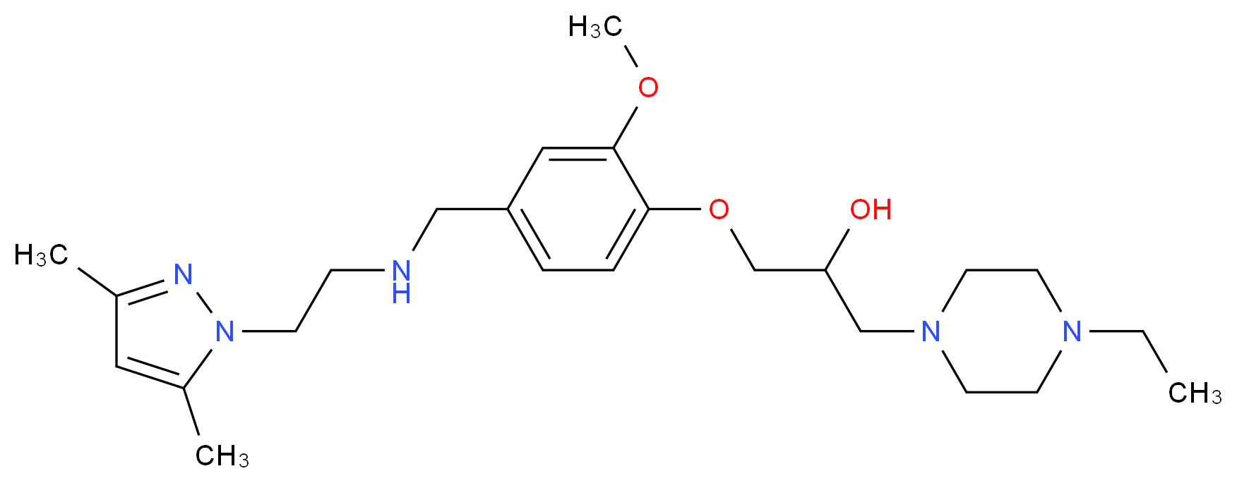 1-[4-({[2-(3,5-dimethyl-1H-pyrazol-1-yl)ethyl]amino}methyl)-2-methoxyphenoxy]-3-(4-ethyl-1-piperazinyl)-2-propanol_分子结构_CAS_)