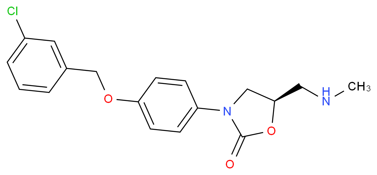 (5R)-3-{4-[(3-chlorophenyl)methoxy]phenyl}-5-[(methylamino)methyl]-1,3-oxazolidin-2-one_分子结构_CAS_84145-89-1