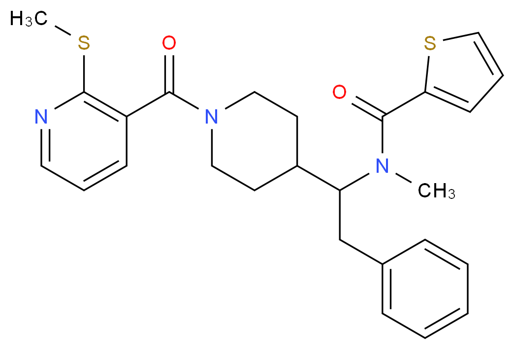 N-methyl-N-[1-(1-{[2-(methylthio)-3-pyridinyl]carbonyl}-4-piperidinyl)-2-phenylethyl]-2-thiophenecarboxamide_分子结构_CAS_)
