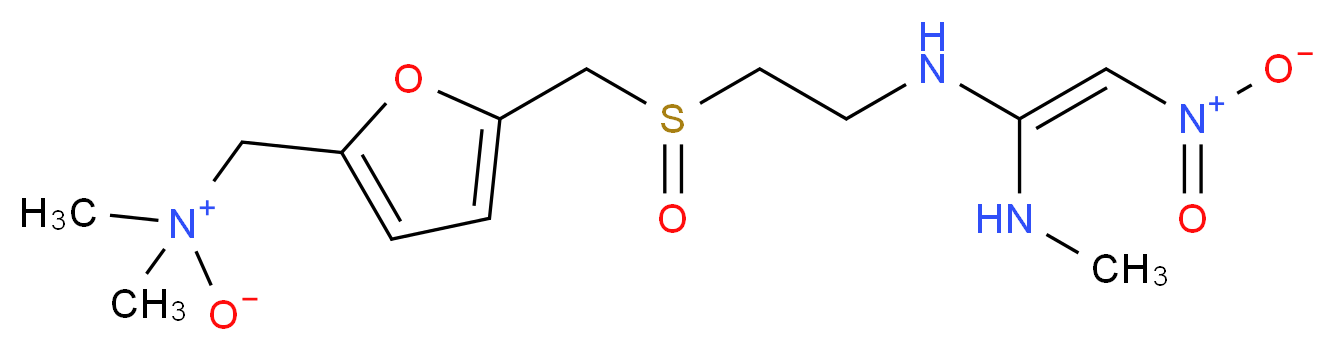 N,N-dimethyl-1-{5-[(2-{[(E)-1-(methylamino)-2-nitroethenyl]amino}ethanesulfinyl)methyl]furan-2-yl}methanamine oxide_分子结构_CAS_1185237-42-6