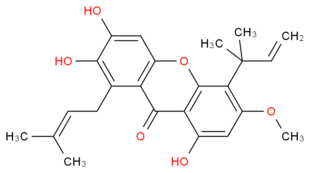 2,3,8-trihydroxy-6-methoxy-1-(3-methylbut-2-en-1-yl)-5-(2-methylbut-3-en-2-yl)-9H-xanthen-9-one_分子结构_CAS_96552-41-9
