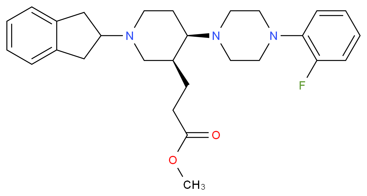 methyl 3-{(3S*,4R*)-1-(2,3-dihydro-1H-inden-2-yl)-4-[4-(2-fluorophenyl)-1-piperazinyl]-3-piperidinyl}propanoate_分子结构_CAS_)